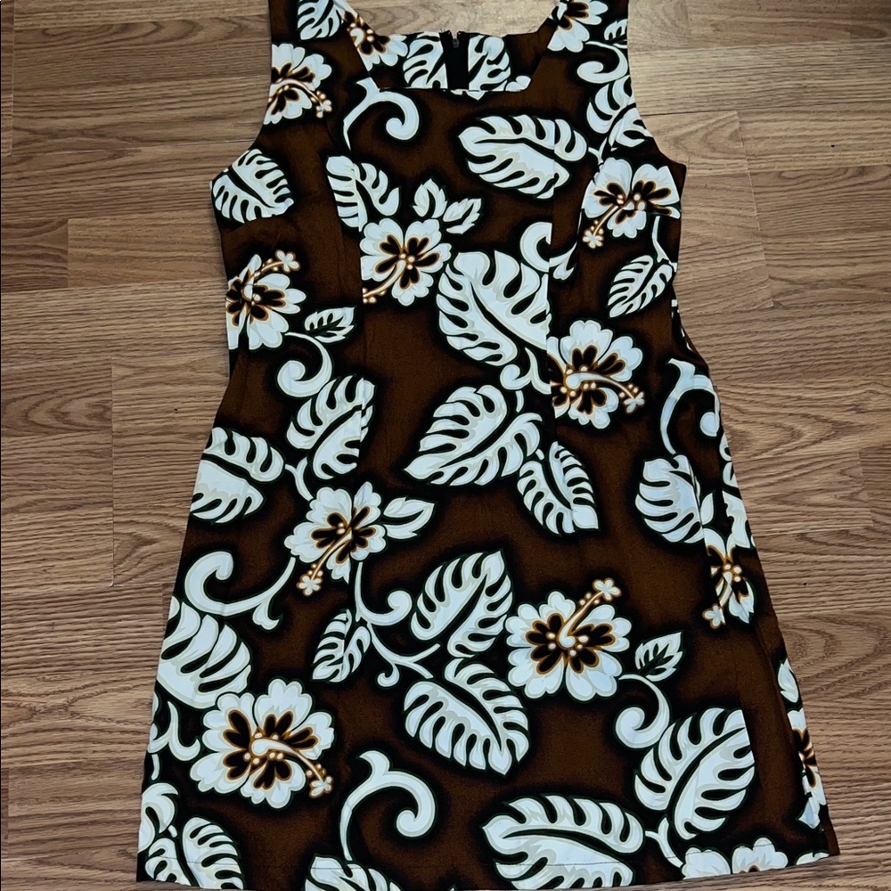 Tropical Brown and White Sleeveless Mini Dress